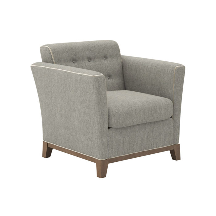 Monterrey - 1 Seat Lounge with textured fabric, contrast piping, buttons & tufting on back and almond stained wood base.