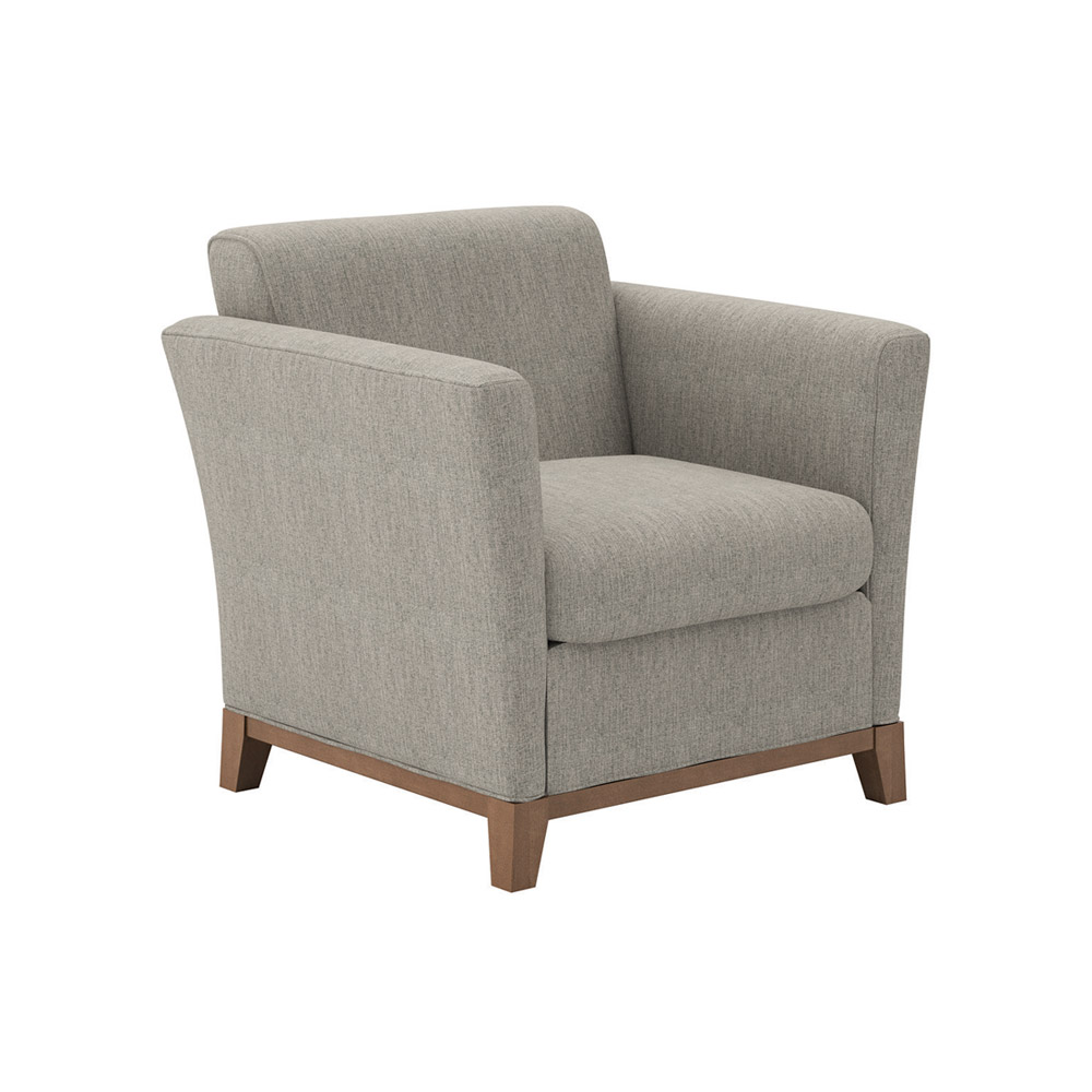Monterrey - 1 Seat Lounge with textured fabric, matching piping and almond stained wood base.