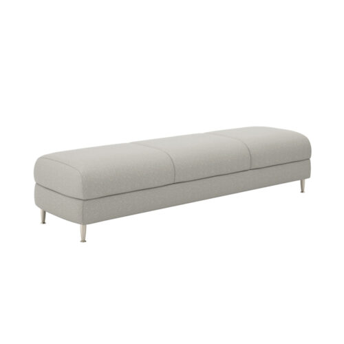 Reno: 3 Seat Bench with soft plush & textured fabric and satin nickle metallic legs