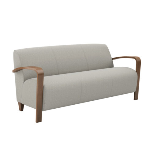 Reno: 3 Seat Lounge with wooden arms, soft plush & textured fabric and wood legs