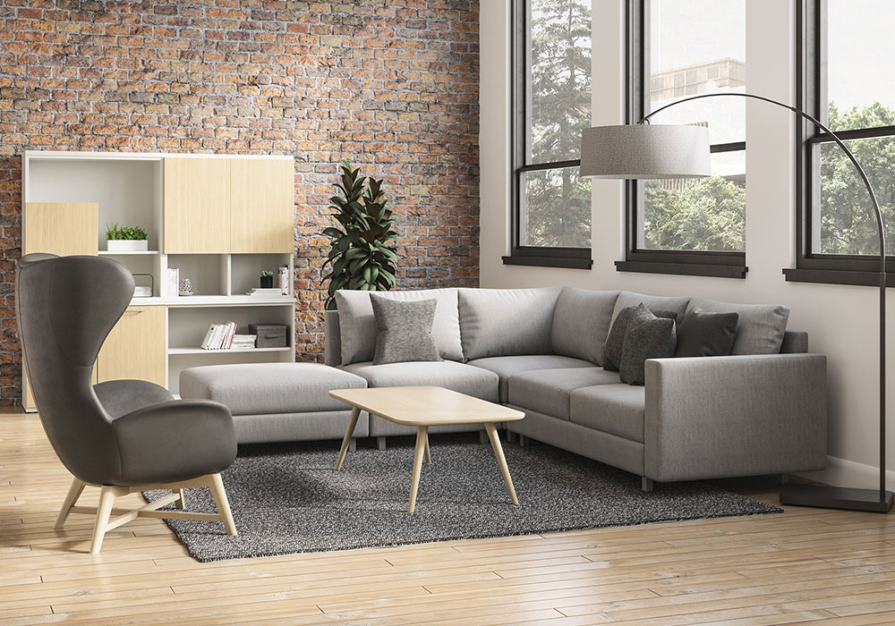 Symphony: Sectional and ottoman with metal legs