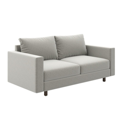 Collette - 2 Seat Sofa with textured fabric and mocha stained wood square legs.