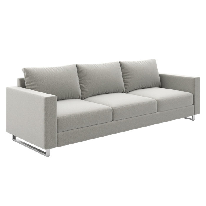Collette - 3 Seat Sofa with textured fabric and polished metal U-Legs.