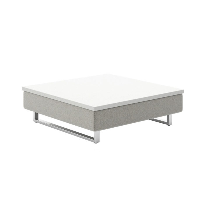 Collette - End Table with textured fabric, glacier white solid Corian and polished metal U-Legs.
