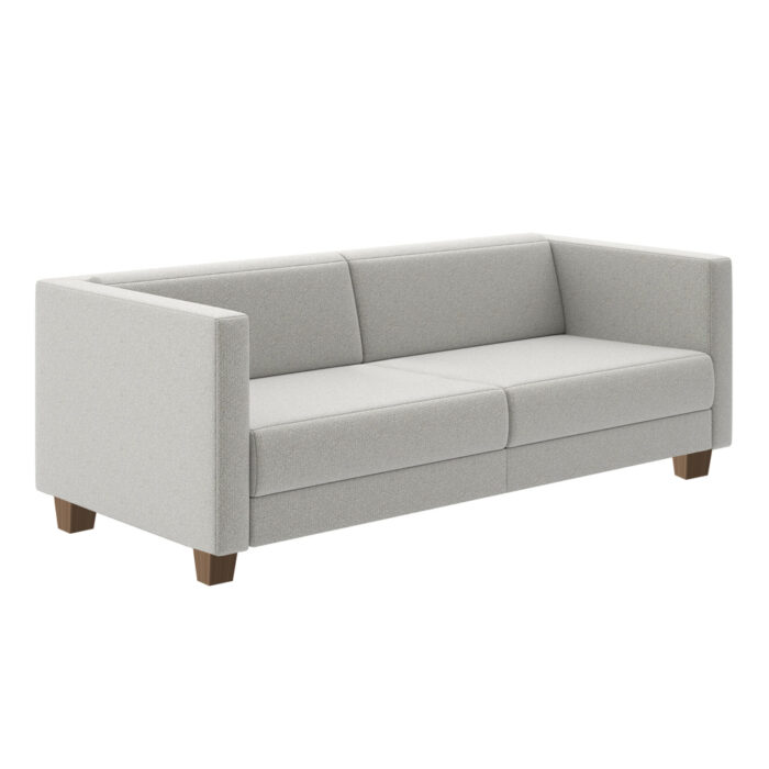Quattro - 2.5 Seat Lounge with textured fabric and wooden legs.
