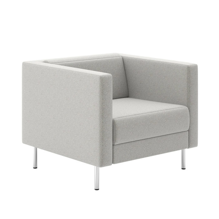 Tellaro - 1 Seat Lounge with textured fabric and polished metal cylinder legs.