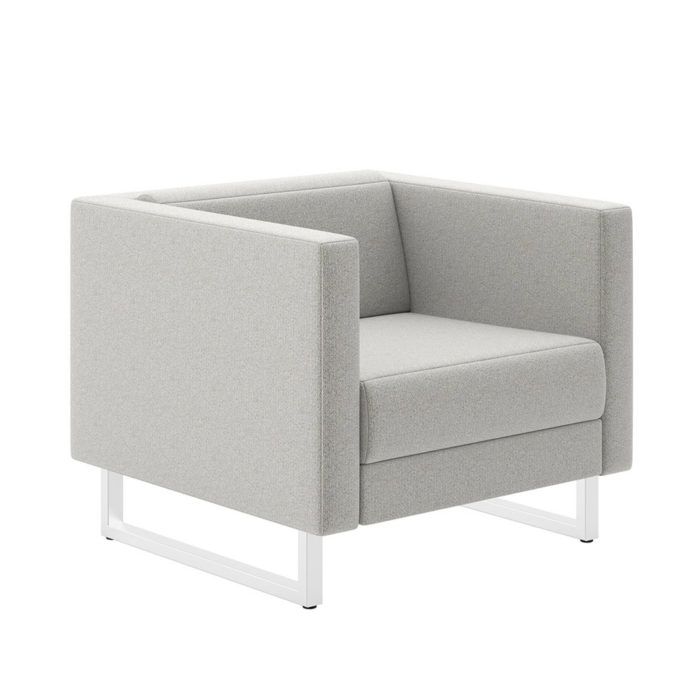 quattro - 1 Seat Lounge with textured fabric and polished metal U-Legs.