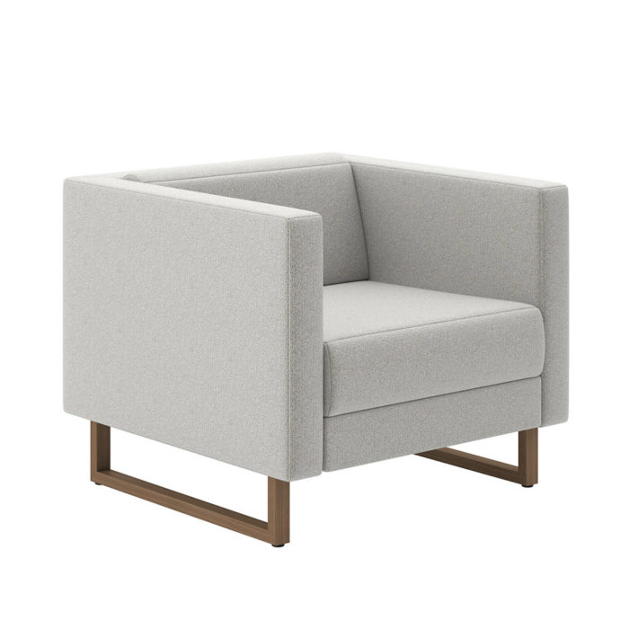 quattro - 1 Seat Lounge with textured fabric and almond stained wood U-Legs.