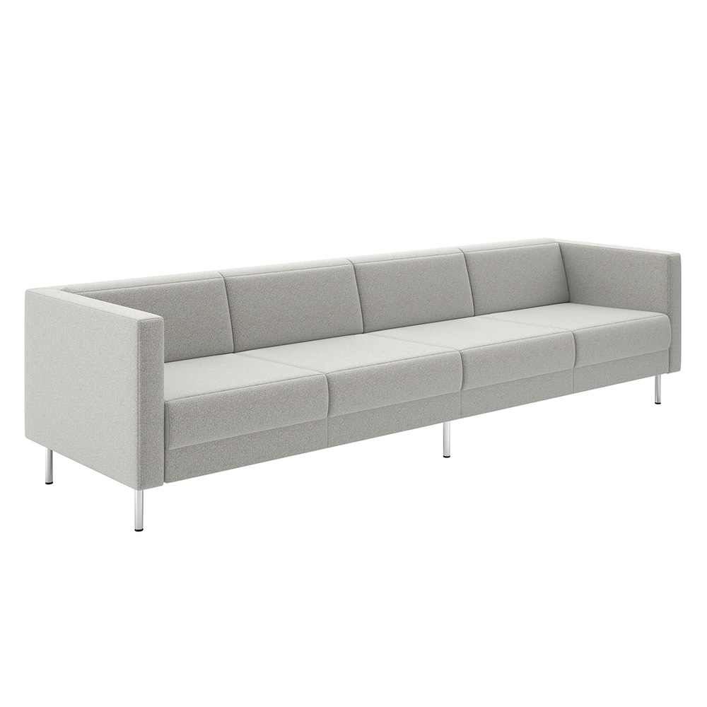 Quattro - 4 Seat Lounge textured fabric and polished metal cylinder legs.