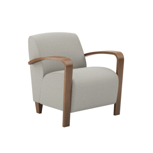 Reno: 1 Seat Lounge with wooden arms, soft plush & textured fabric and wood legs