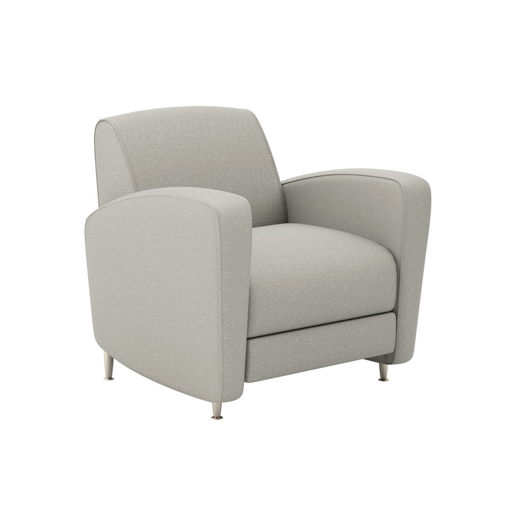 Reno: 1 Seat Lounge with soft plush & textured fabric and satin nickle metallic legs