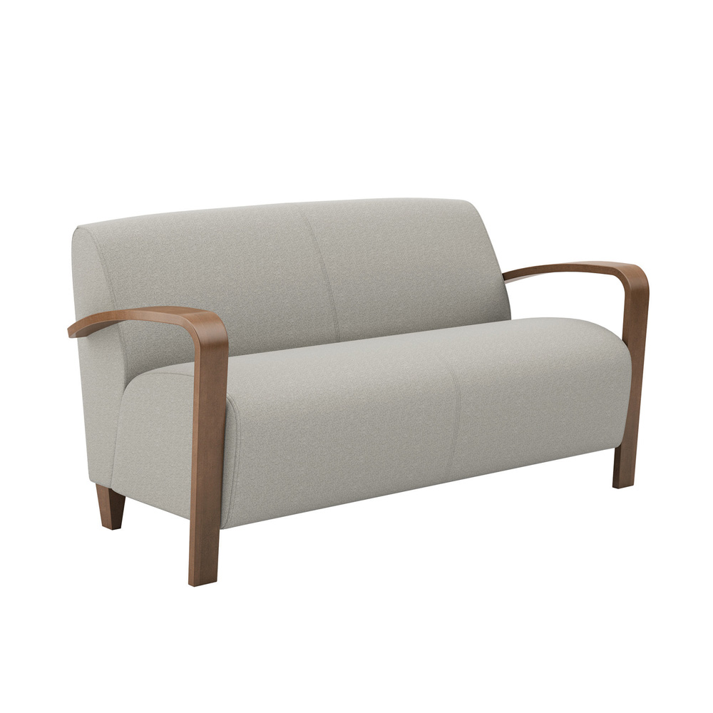 Reno: 2.5 Seat Lounge with wooden arms, soft plush & textured fabric and wood legs