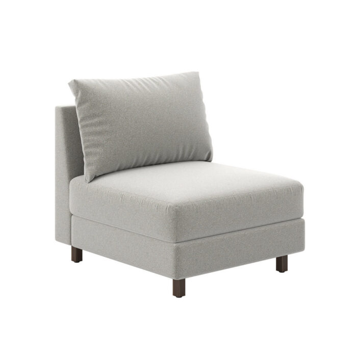 Symphony: Armless sectional on textured fabric and mocha stained wood square legs