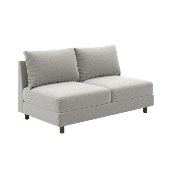 Symphony: Armless sectional on textured fabric and mocha stained wood square legs