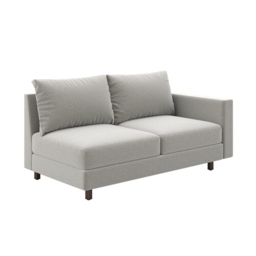 Symphony: Right arm sectional on textured fabric and mocha stained wood square legs