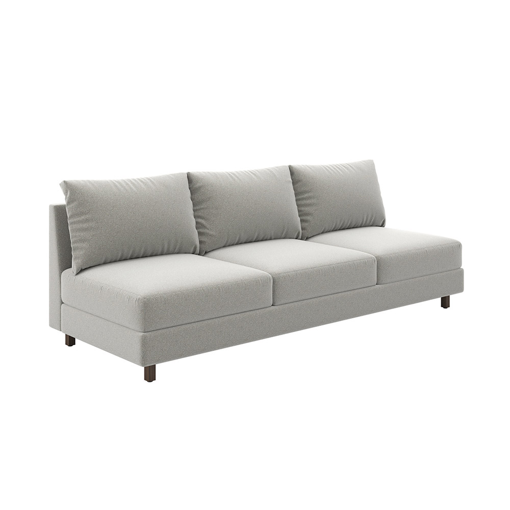 Collette: Armless sectional on textured fabric and mocha stained wood square legs