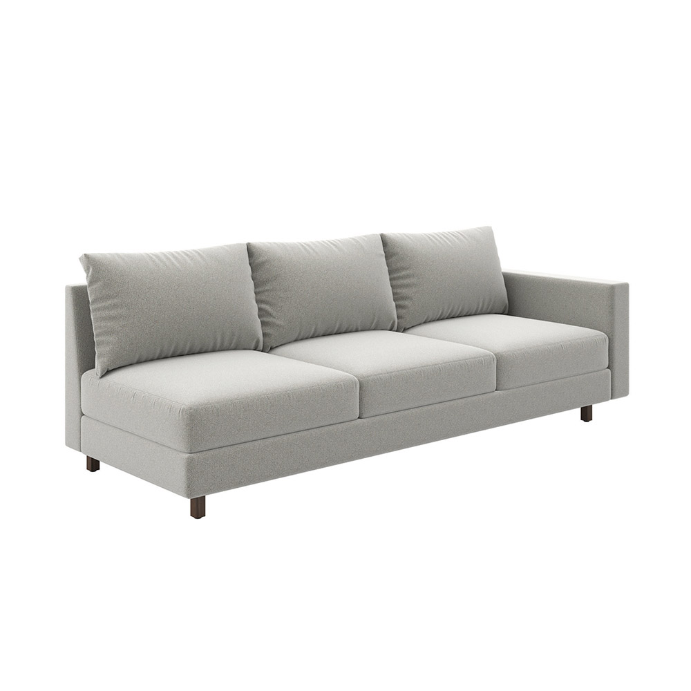 Collette: Left arm sectional on textured fabric and mocha stained wood square legs