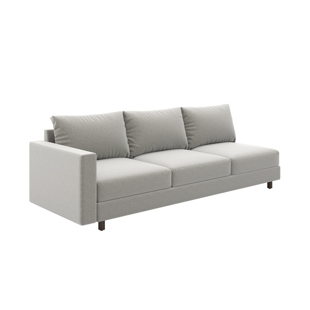 Collette: Right arm sectional on textured fabric and mocha stained wood square legs