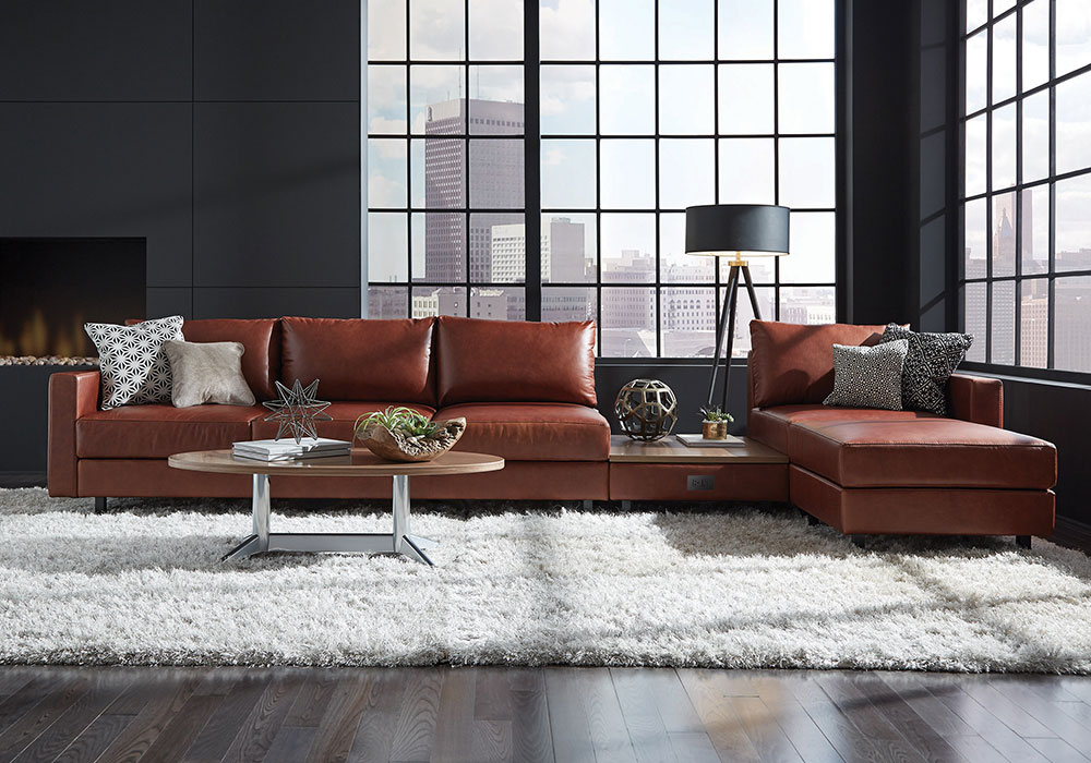 Symphony: Sectional, magazine table and ottoman with metal legs