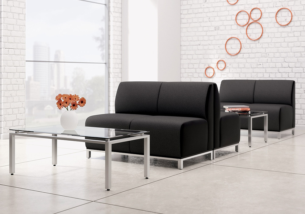 Swift: Armless 2 seat lounge with metal legs